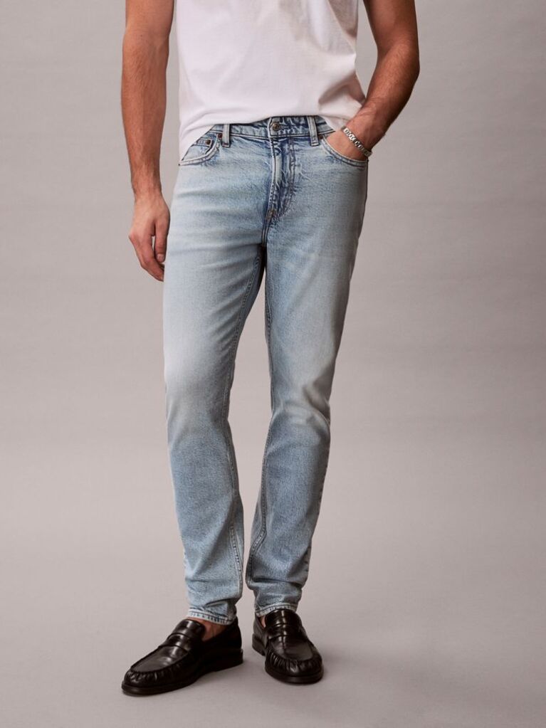 Denim Blugi Cu Croiala Slim Tapered Si Aspect Marbled  Barbati