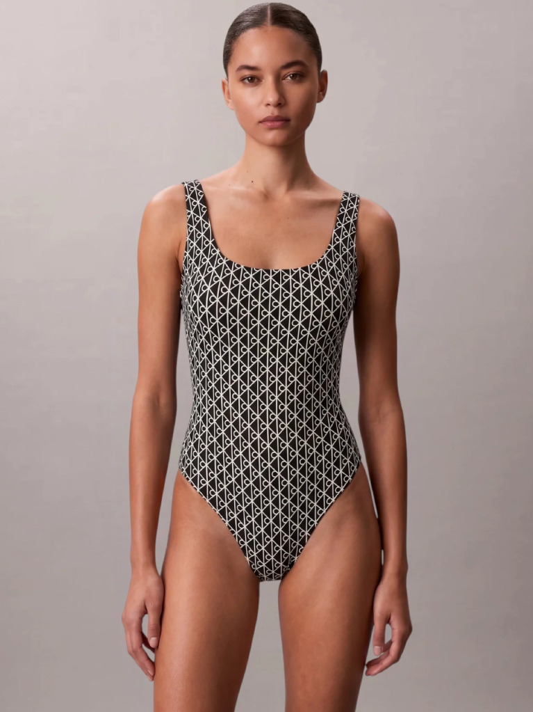Negru Costum De Baie Cu Spate Decupat - CK Icon  Femei
