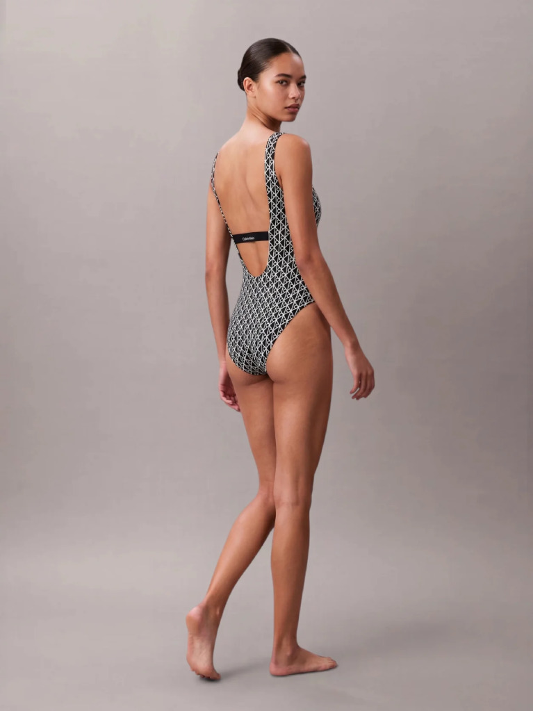Negru Costum De Baie Cu Spate Decupat - CK Icon  Femei