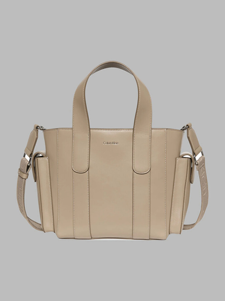 Bej Geanta Tote Mica Cu Logo Jacquard  Femei