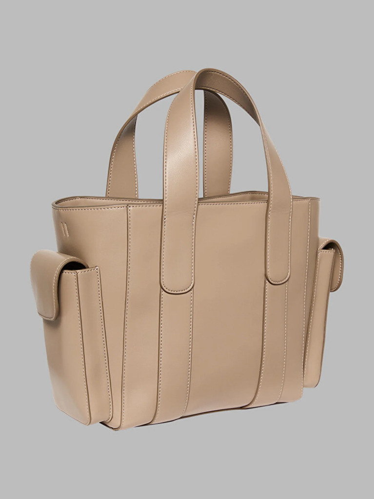 Bej Geanta Tote Mica Cu Logo Jacquard  Femei