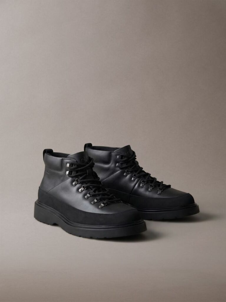 Black Leather Lug Hiking Boots  Men