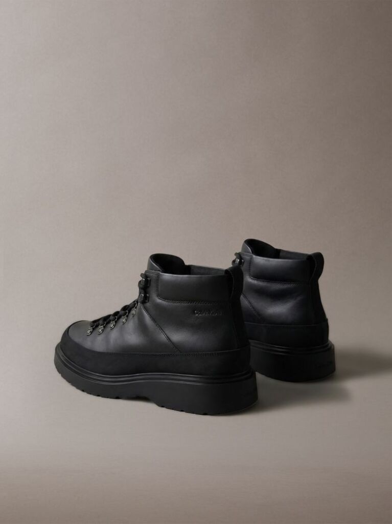Black Leather Lug Hiking Boots  Men