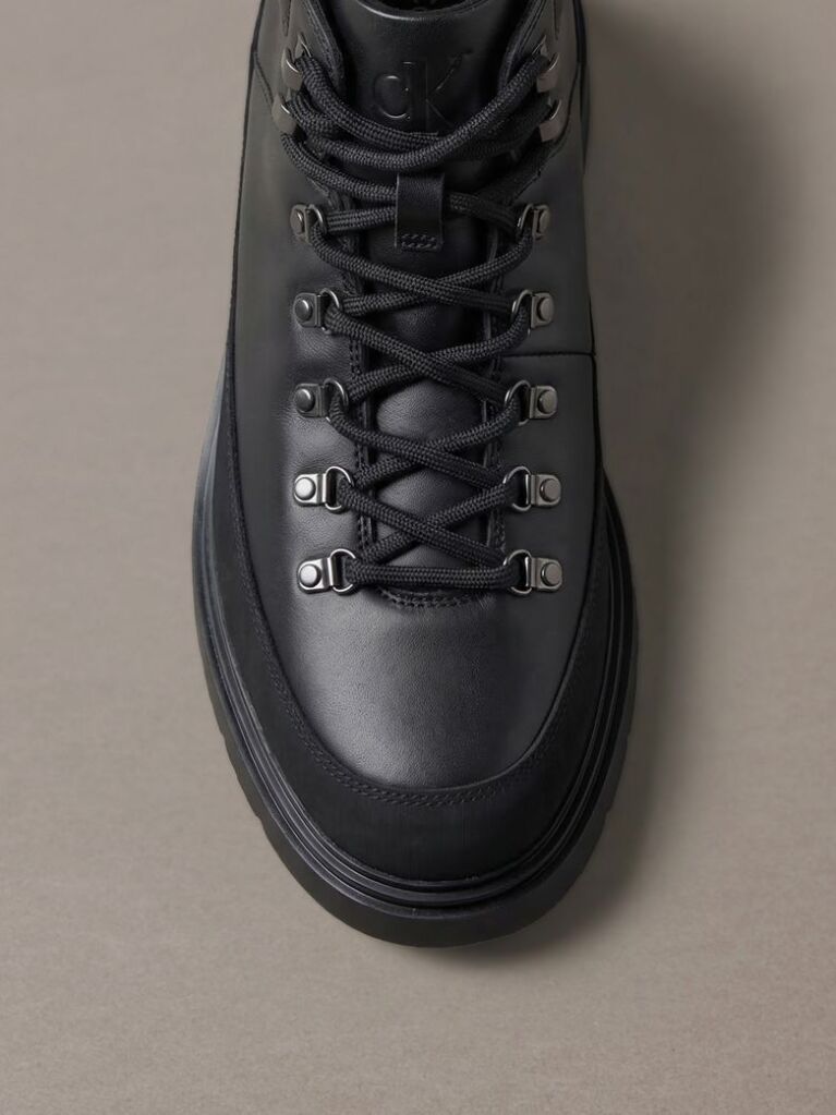 Black Leather Lug Hiking Boots  Men