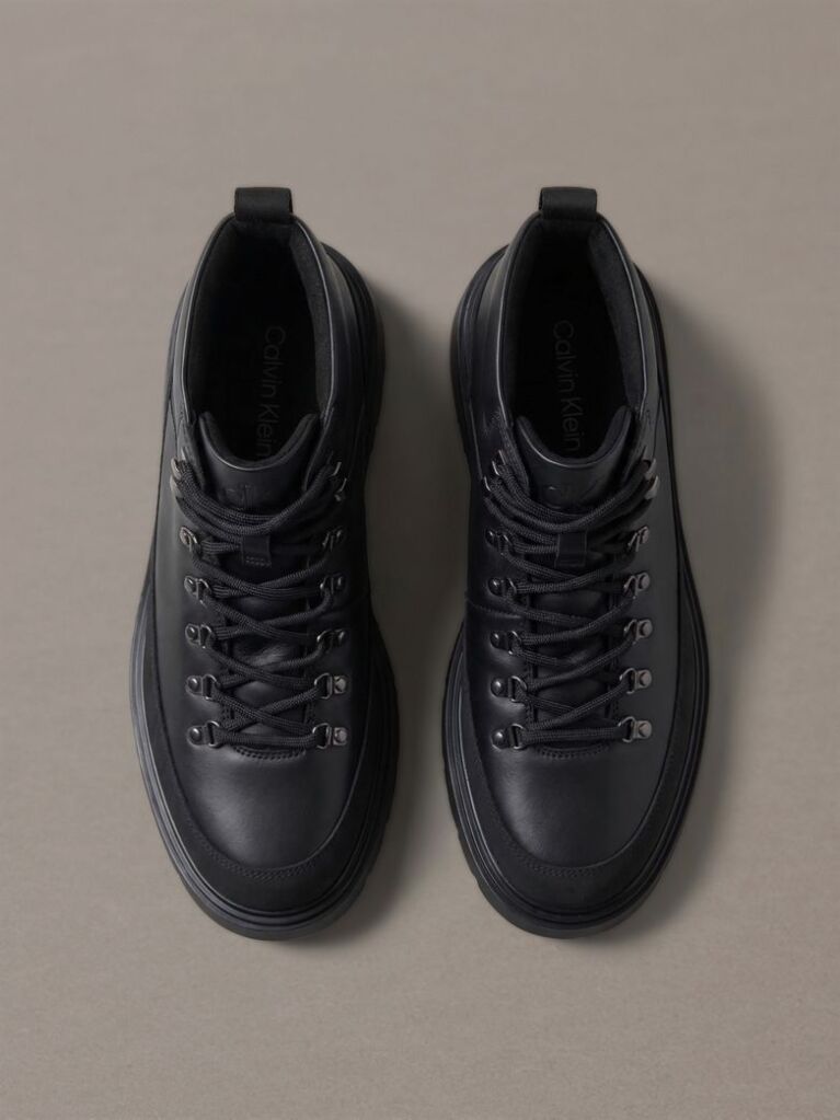 Black Leather Lug Hiking Boots  Men