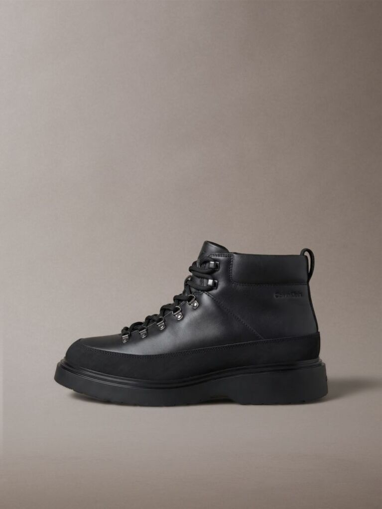 Black Leather Lug Hiking Boots  Men