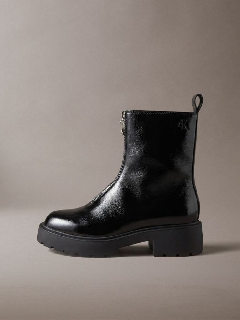 Negru CK Bold – Ghete Cu Fermoar Din Piele LucioasaCK Bold – Botine Cu Fermoar Din Piele Lucioasa  Femei