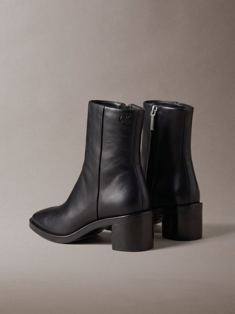 Negru Botine Din Piele Cu Toc Gros  Femei