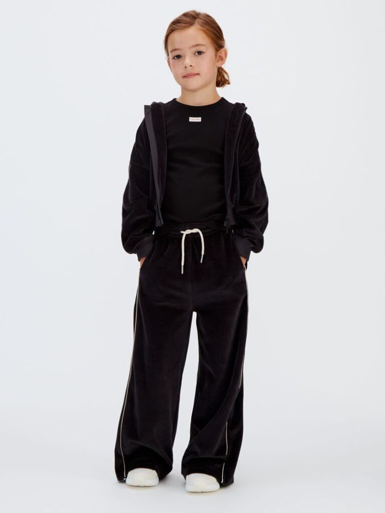 Negru Pantaloni Jogger Din Catifea Cu Croiala Larga  Fete