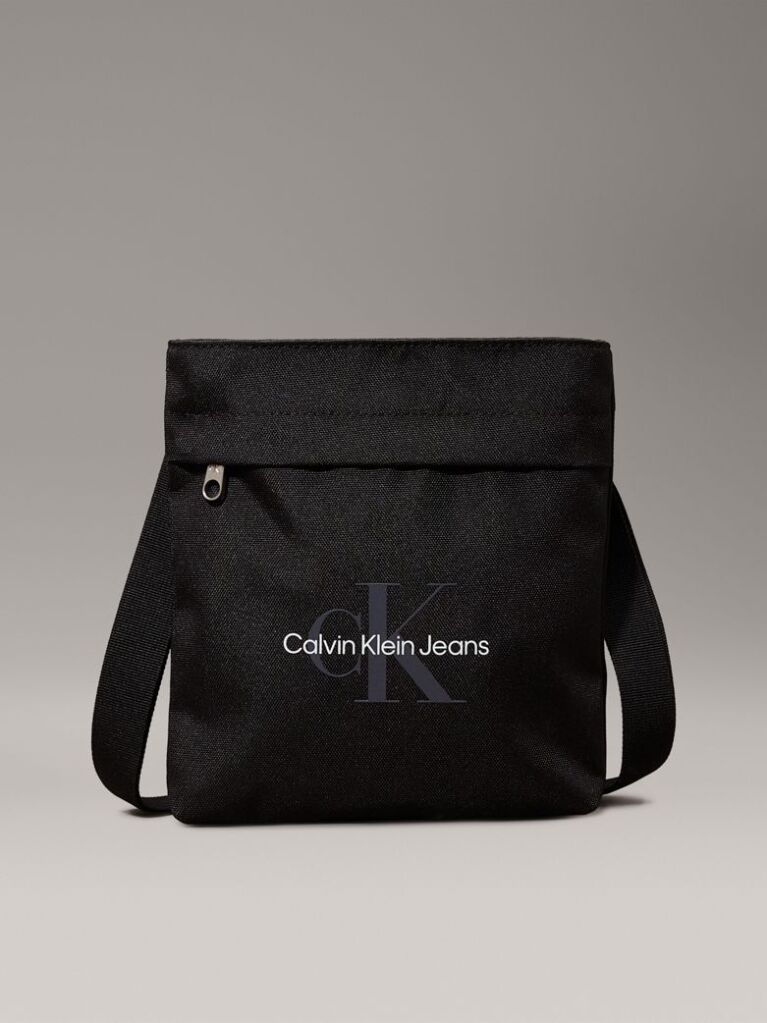 Black Logo Flat Crossbody Bag  Men
