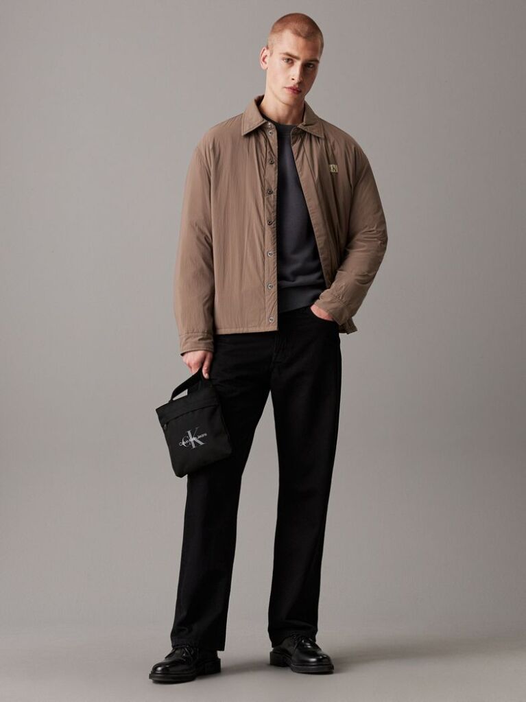 Black Logo Flat Crossbody Bag  Men