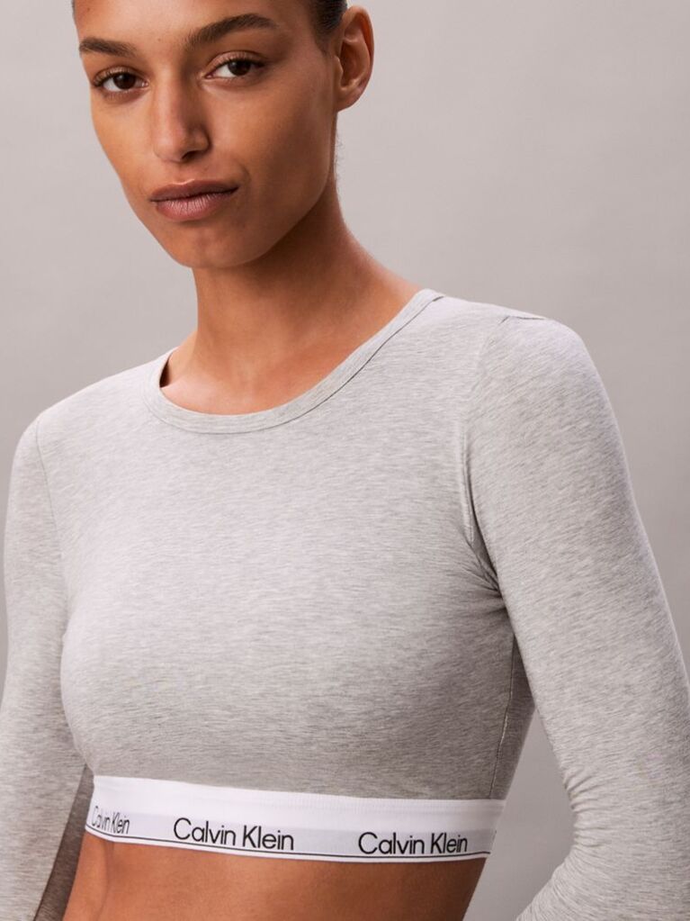Gri Bralette Tip Tricou Cu Maneci Lungi  - Icon Cotton Modal  Femei