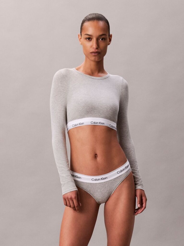 Gri Bralette Tip Tricou Cu Maneci Lungi  - Icon Cotton Modal  Femei