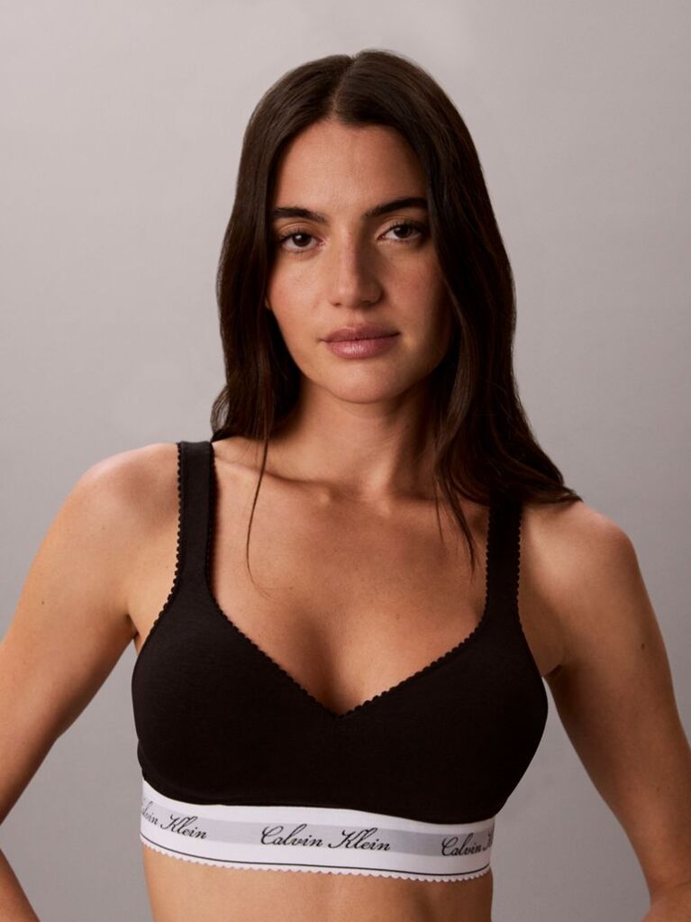 Negru Sutien Bralette Cu Efect De Ridicare – Icon Cotton Script  Femei
