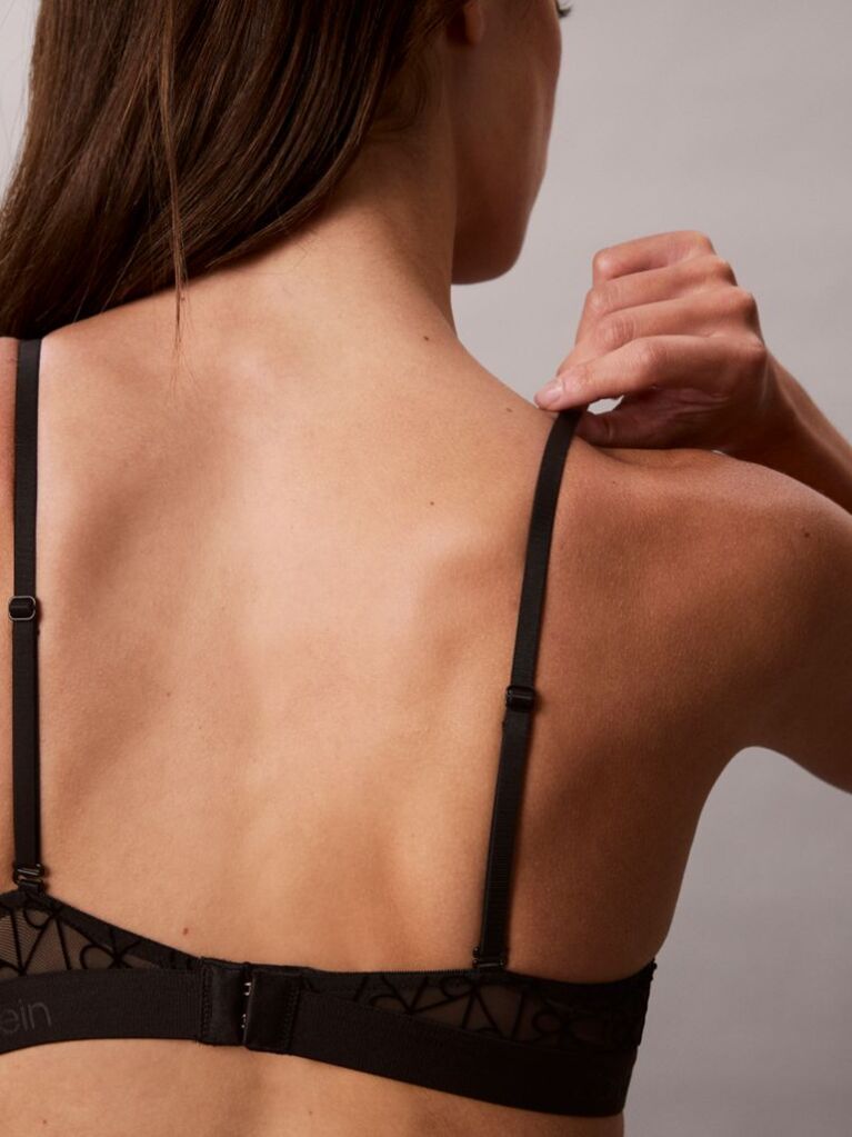 Negru Sutien Demi Cu Captuseala Usoara – Emblem Flocked Mesh  Femei