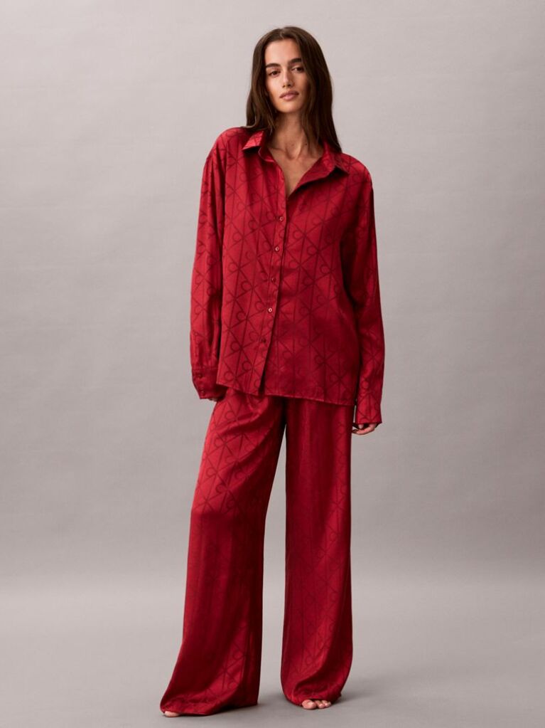 Rosu Set De Pijama Din Satin Jacquard  Femei