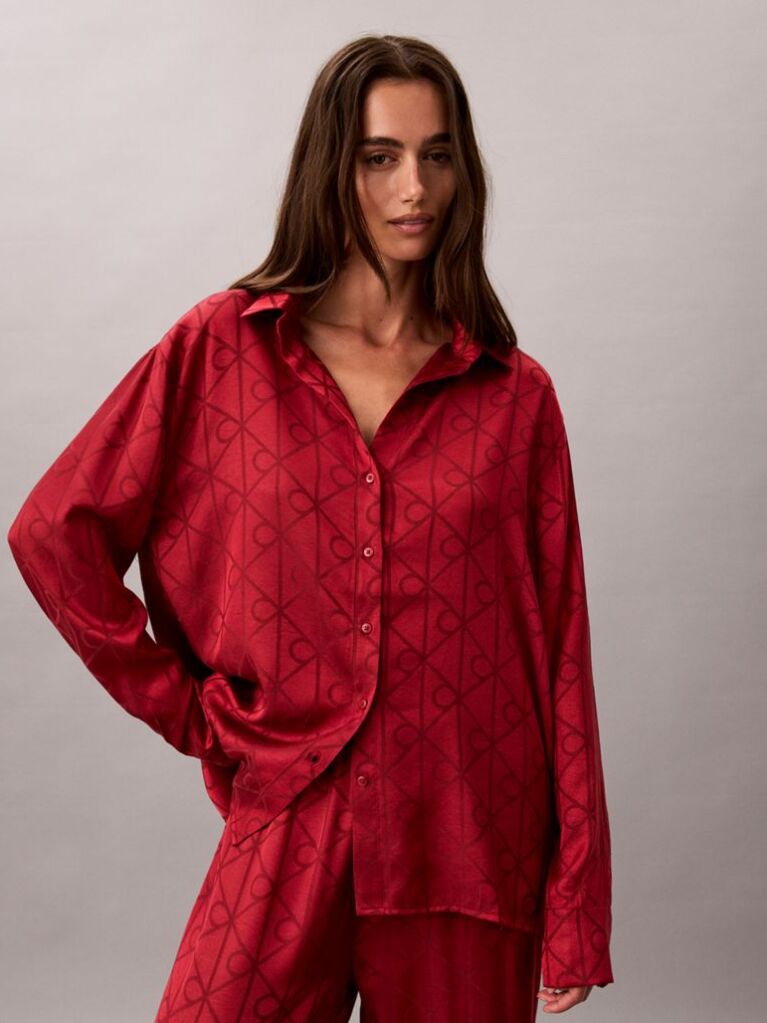 Rosu Set De Pijama Din Satin Jacquard  Femei