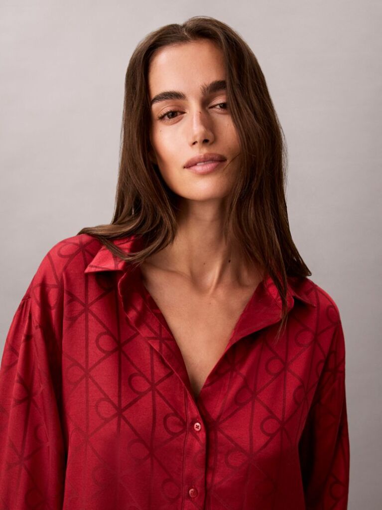 Rosu Set De Pijama Din Satin Jacquard  Femei