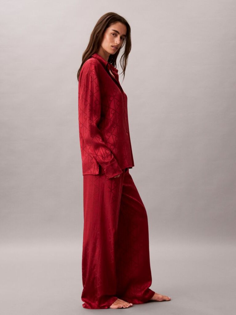 Rosu Set De Pijama Din Satin Jacquard  Femei