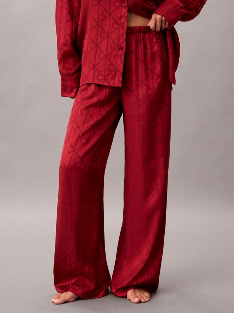 Rosu Set De Pijama Din Satin Jacquard  Femei