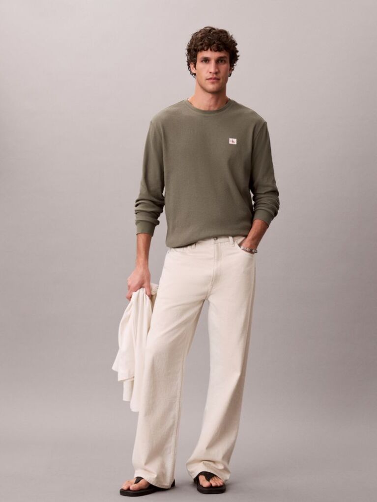 Green Long Sleeve Waffle T-shirt  Men