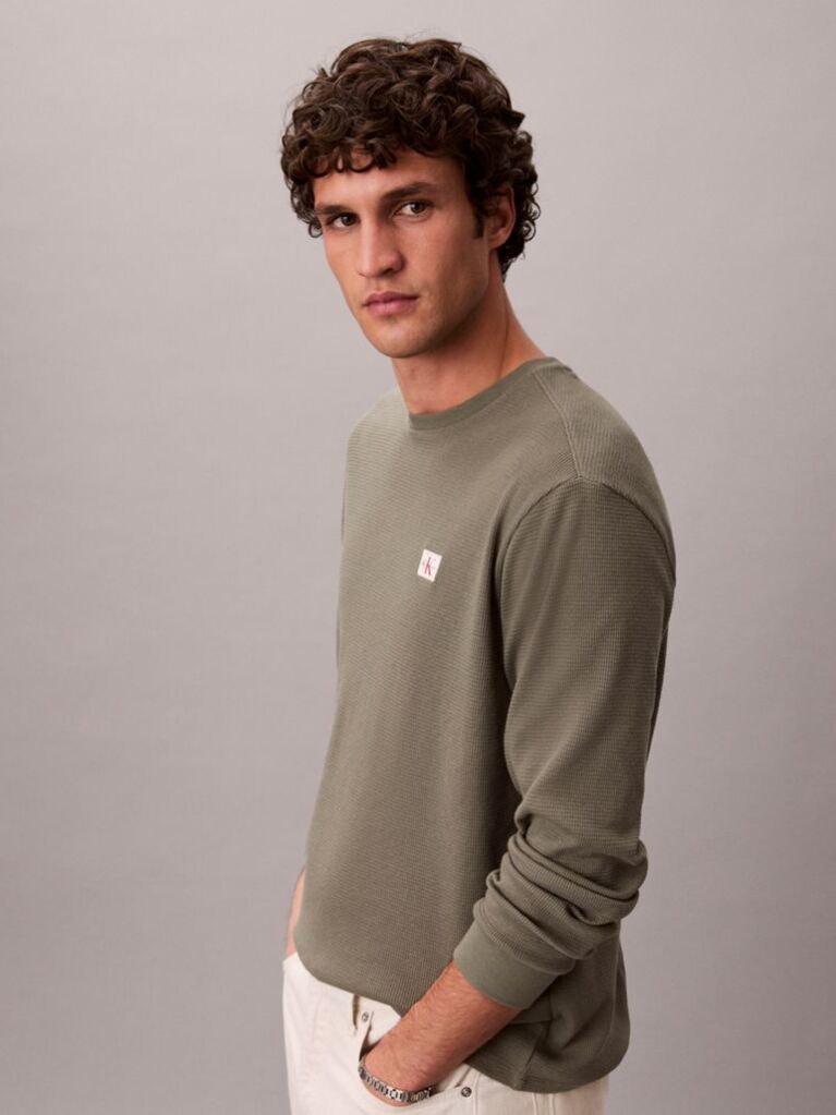 Green Long Sleeve Waffle T-shirt  Men