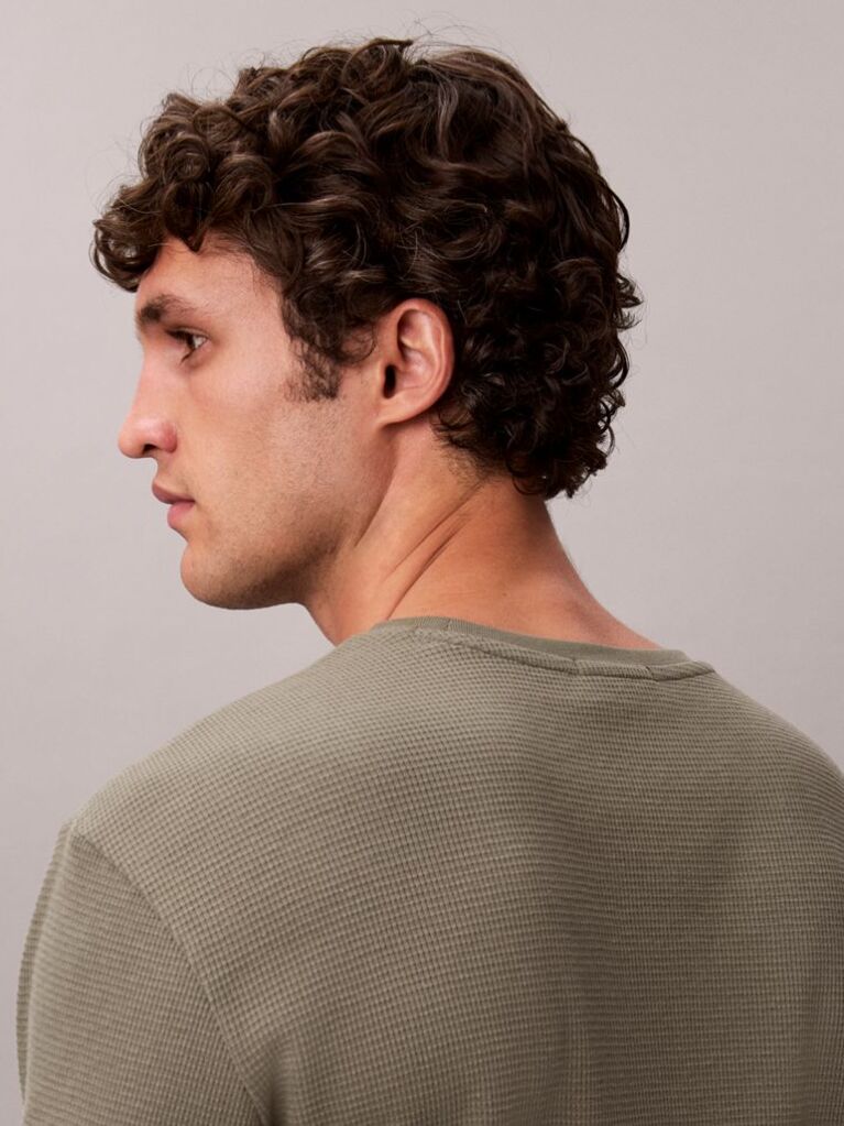 Green Long Sleeve Waffle T-shirt  Men