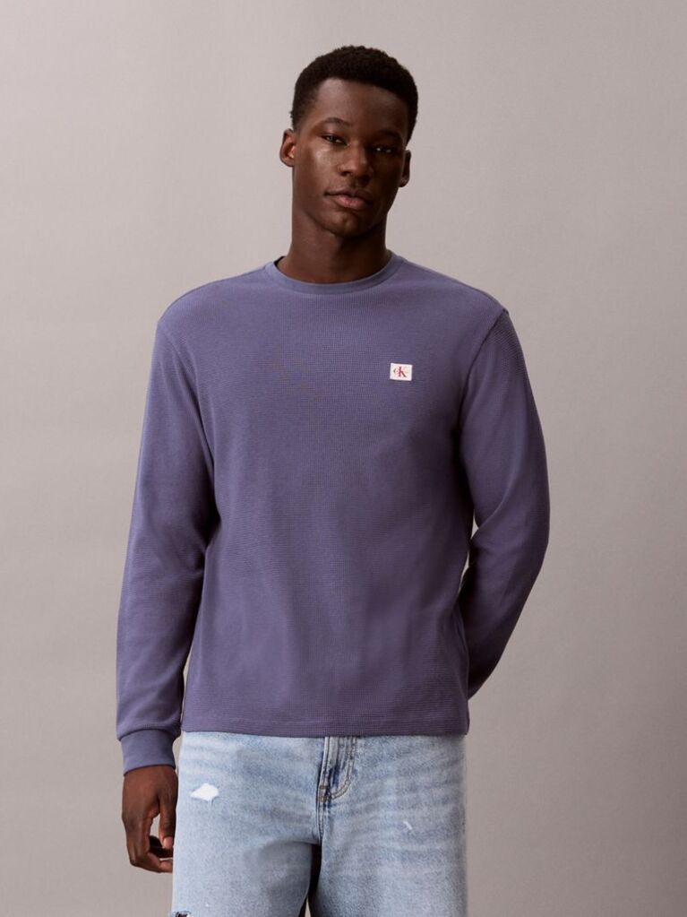 Blue Long Sleeve Waffle T-shirt  Men