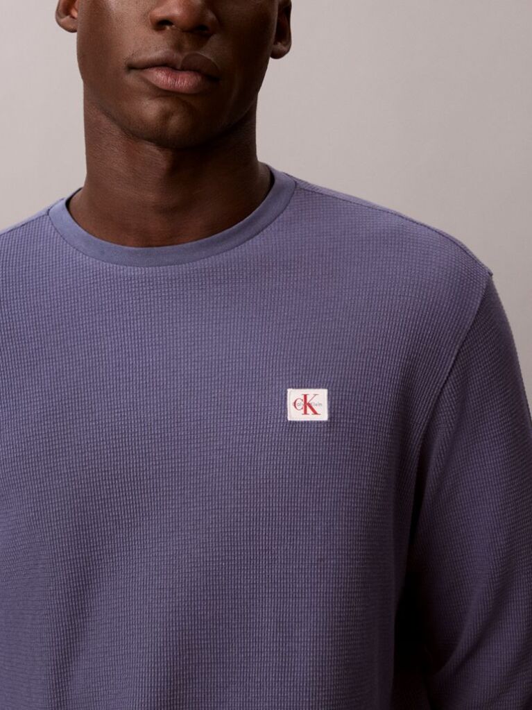 Blue Long Sleeve Waffle T-shirt  Men