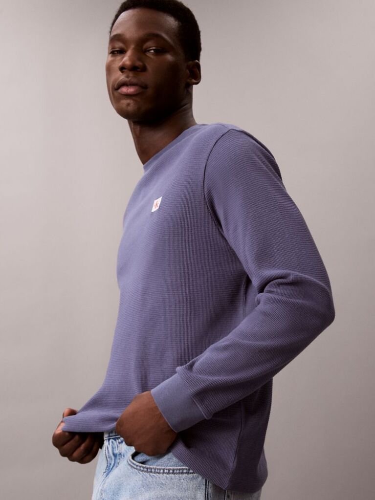 Blue Long Sleeve Waffle T-shirt  Men