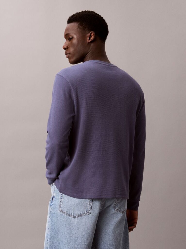 Blue Long Sleeve Waffle T-shirt  Men