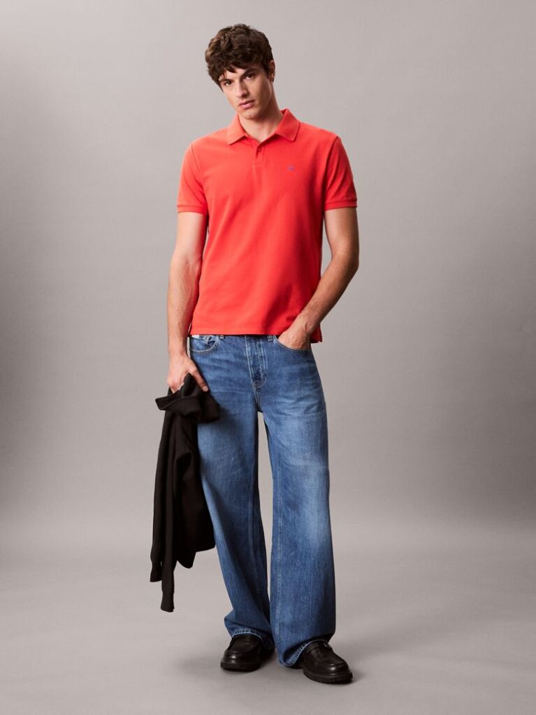 Rosu Tricou Polo Din Bumbac Piqué  Barbati