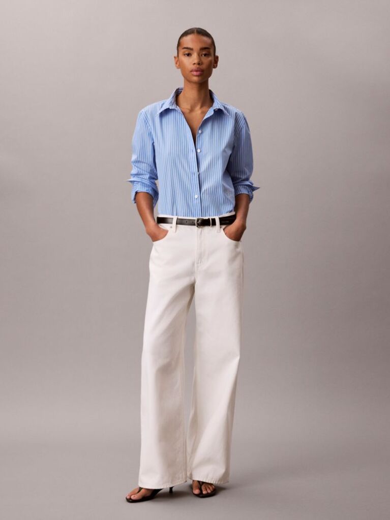 Blue Yarndye Cotton Poplin Regular Shirt  Women