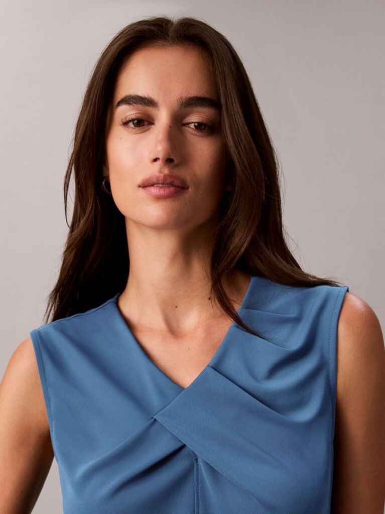 Blue Crepe Jersey V-Neck Sleeveless Top  Women