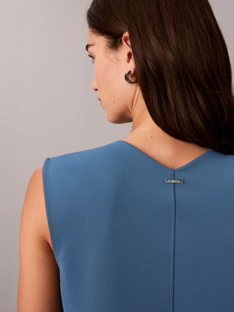 Blue Crepe Jersey V-Neck Sleeveless Top  Women