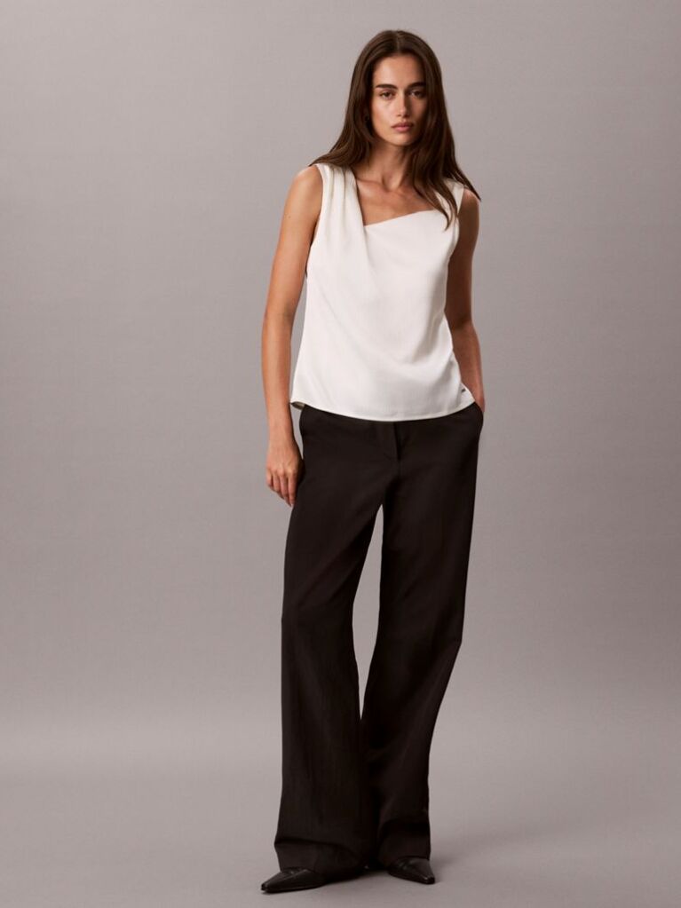 Alb Top Din Satin Texturat Cu Detaliu Rasucit  Femei