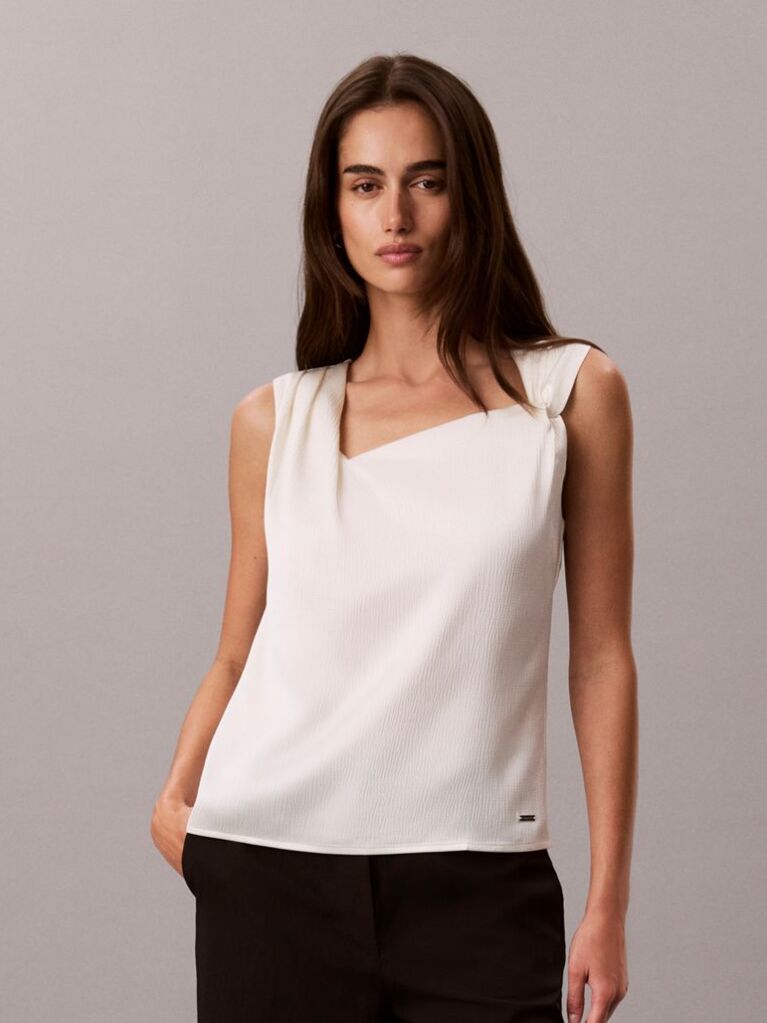 Alb Top Din Satin Texturat Cu Detaliu Rasucit  Femei