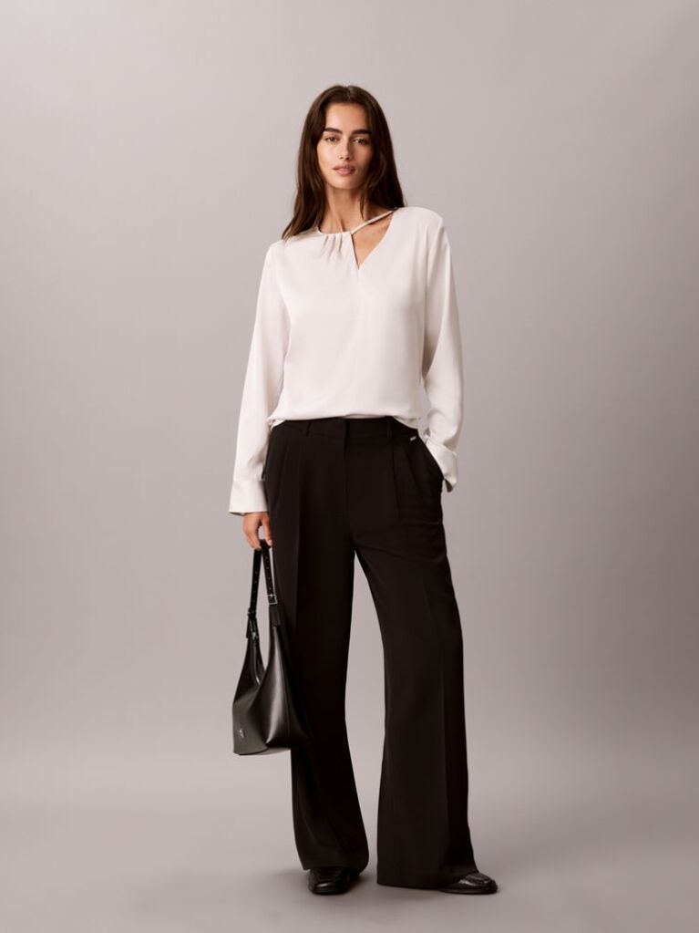 Alb Bluza Asimetrica Din Satin Cu Maneca Lunga  Femei