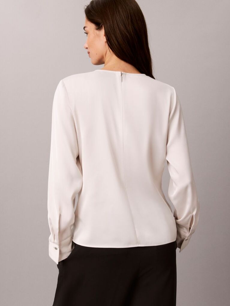 Alb Bluza Asimetrica Din Satin Cu Maneca Lunga  Femei