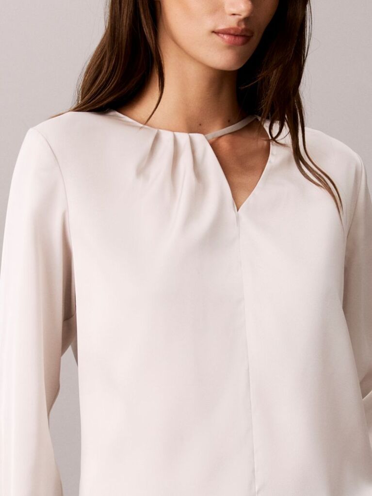Alb Bluza Asimetrica Din Satin Cu Maneca Lunga  Femei