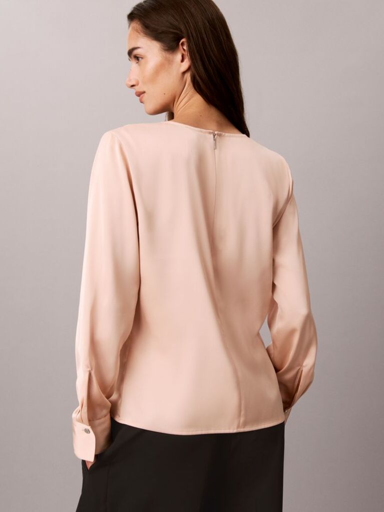 Roz Bluza Asimetrica Din Satin Cu Maneca Lunga  Femei