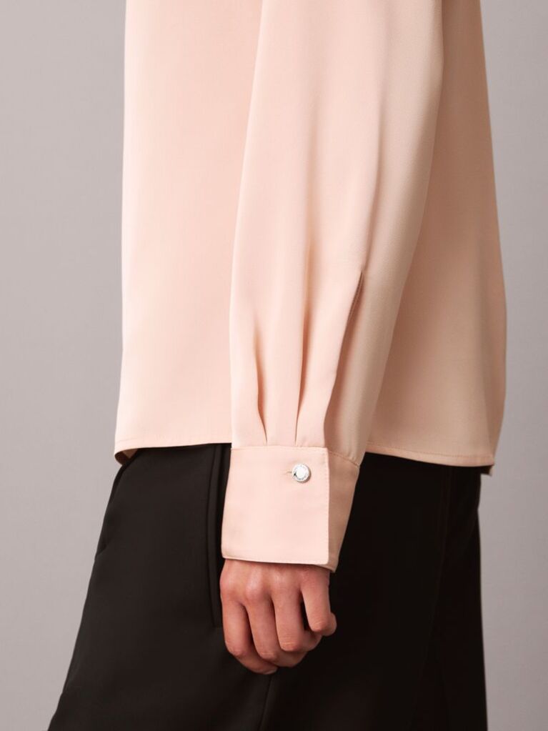 Roz Bluza Asimetrica Din Satin Cu Maneca Lunga  Femei