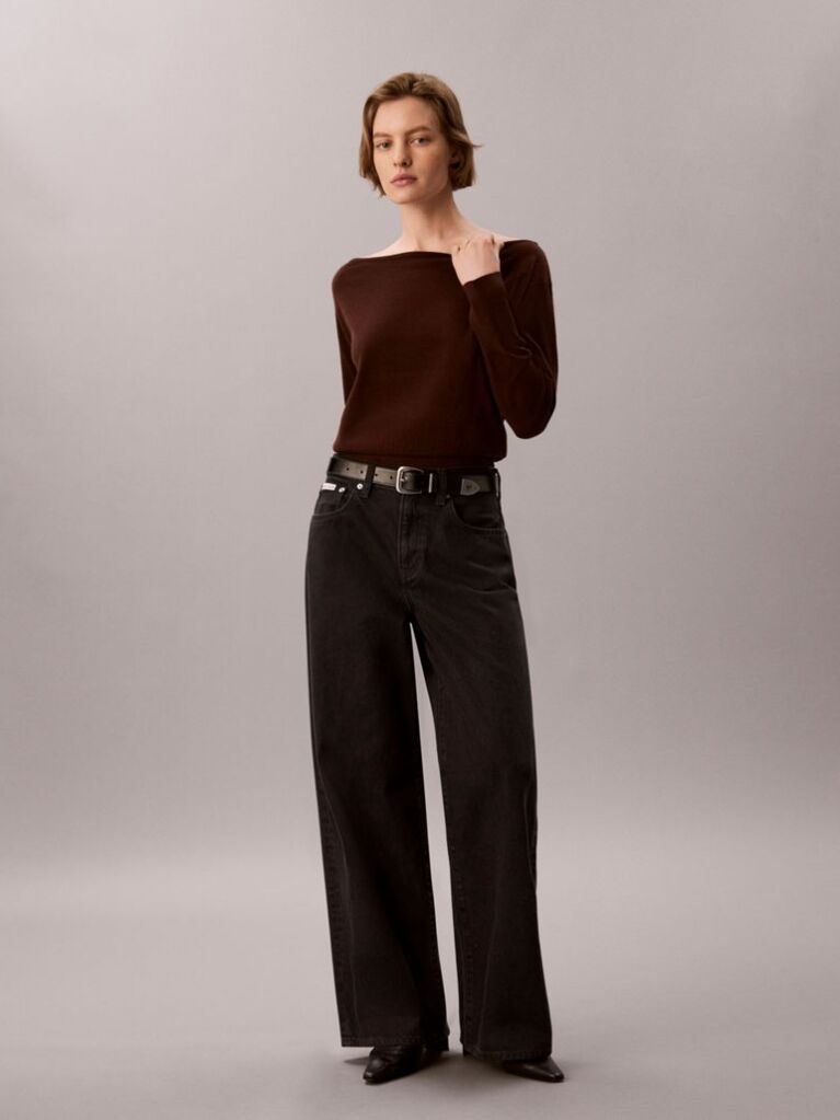Brown Merino Wool Blend Boat Neck Jumper  Women