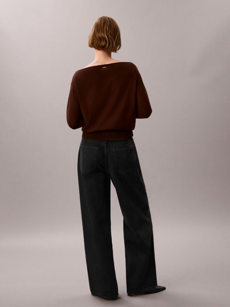 Brown Merino Wool Blend Boat Neck Jumper  Women