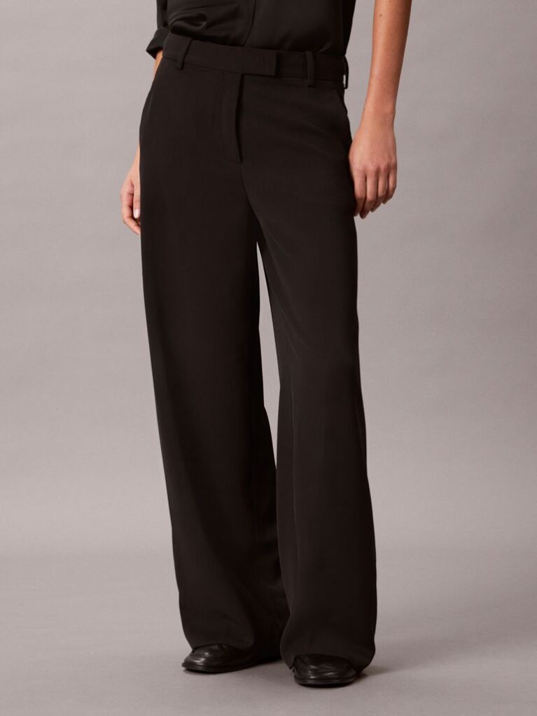 Black Wide Leg Twill Trousers  Women