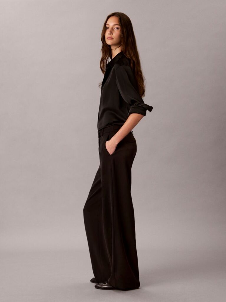 Black Wide Leg Twill Trousers  Women