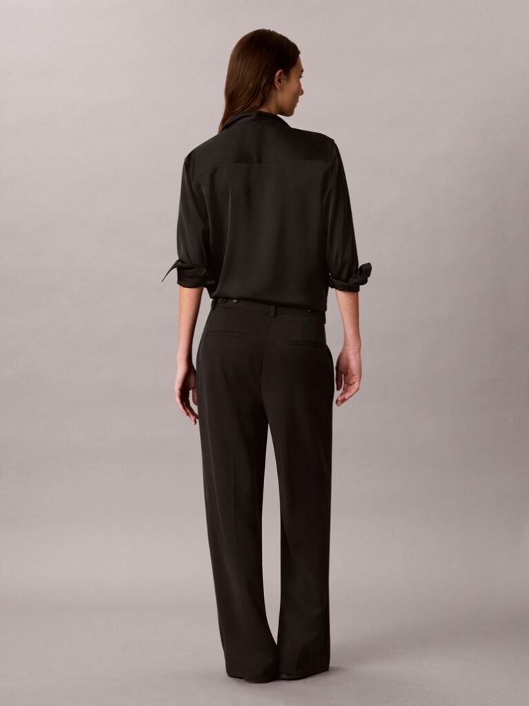 Black Wide Leg Twill Trousers  Women