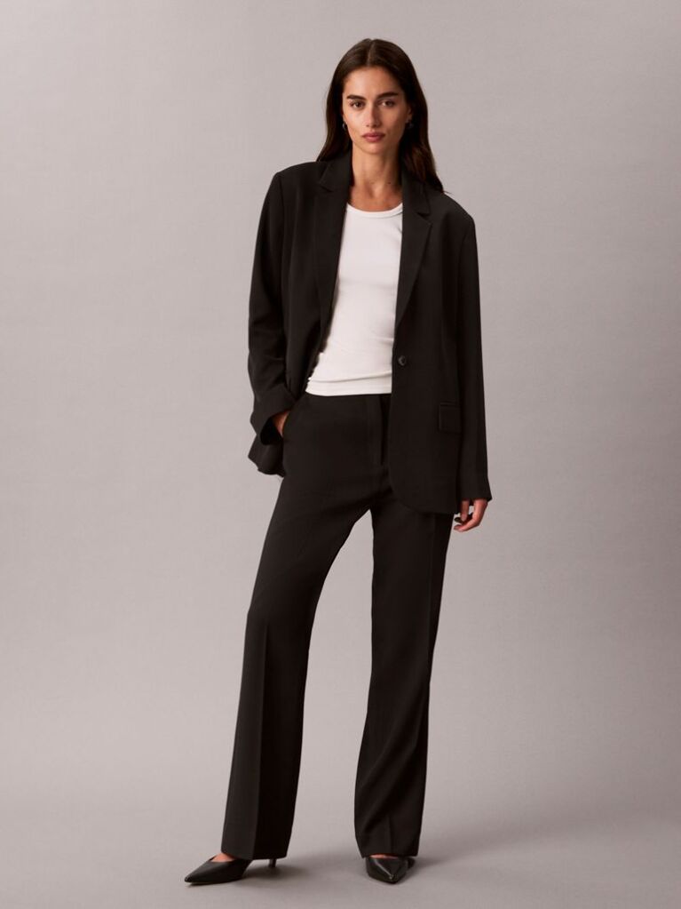 Negru Sacou Clasic Din Twill Moale  Femei