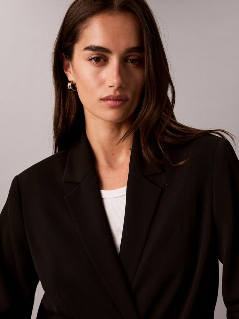 Negru Sacou Clasic Din Twill Moale  Femei