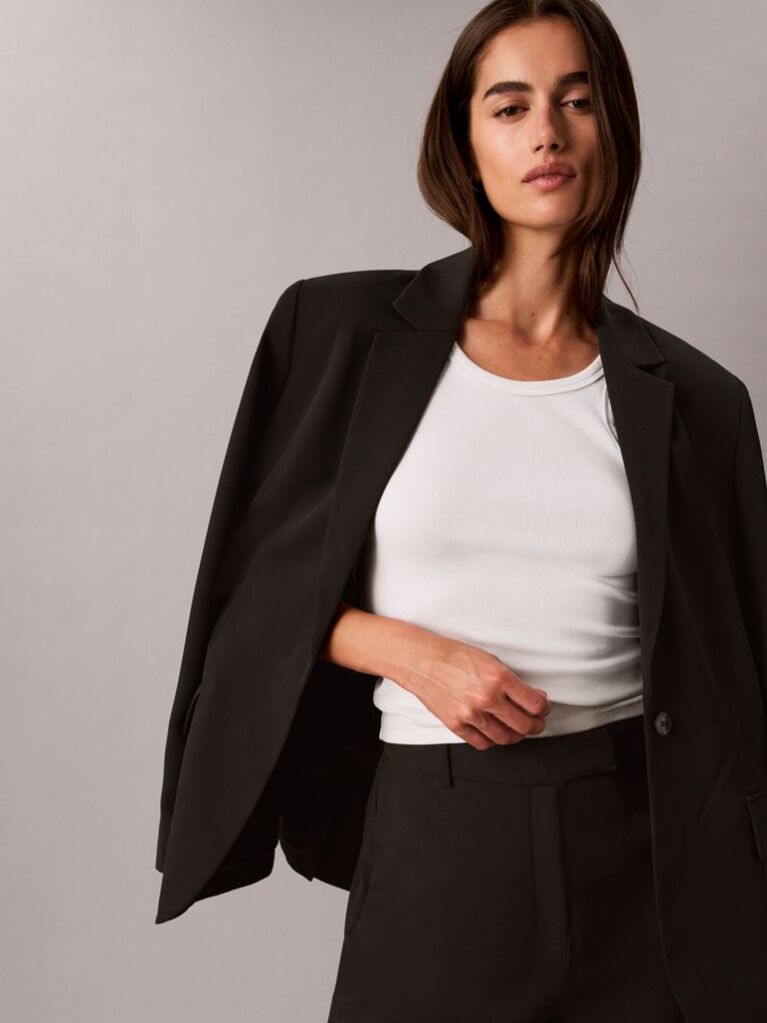 Negru Sacou Clasic Din Twill Moale  Femei